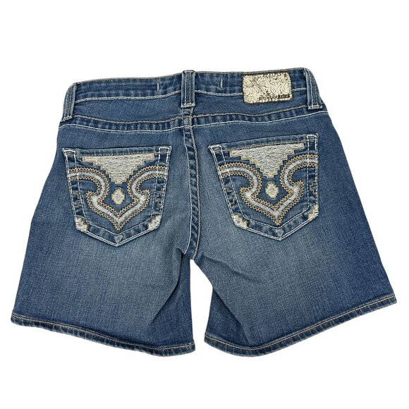 Big Star Womens Remy Low Rise Fit Denim Shorts Size 26 Blue Embroidered Pockets - Picture 3 of 7